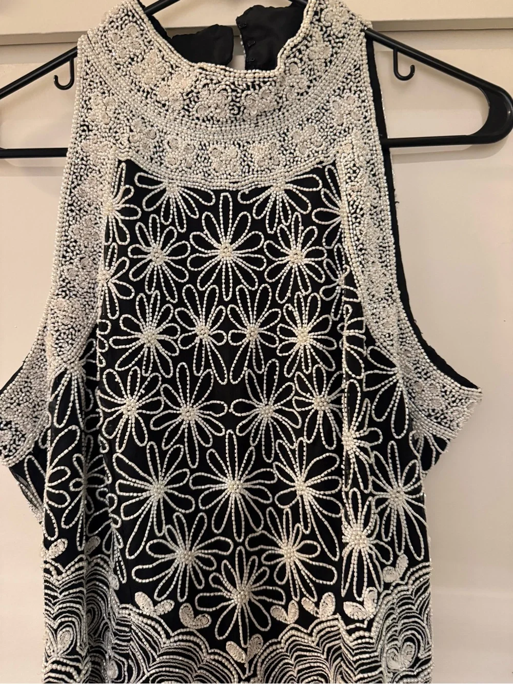 One hundred percent silk beaded White Halter Tank Top